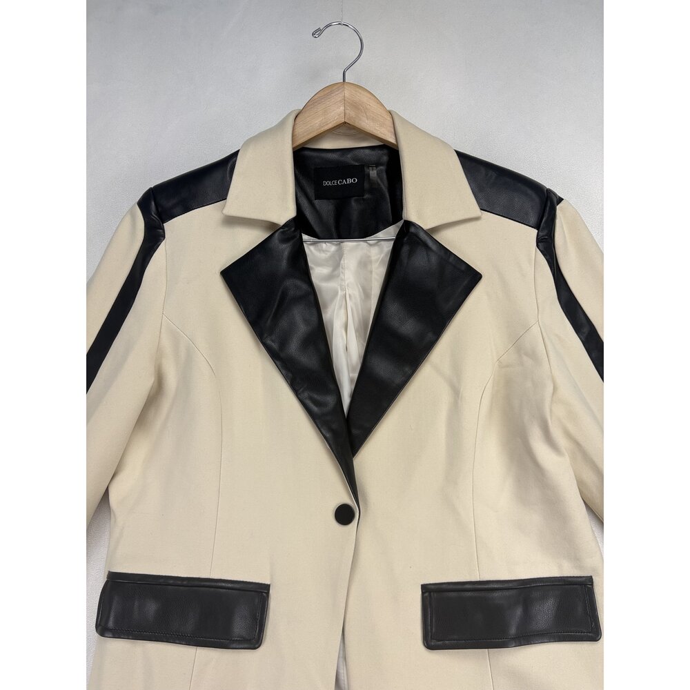 Dolce Cabo Cream Blazer with Black Faux-Leather Trim, Size L - Picture 6 of 12